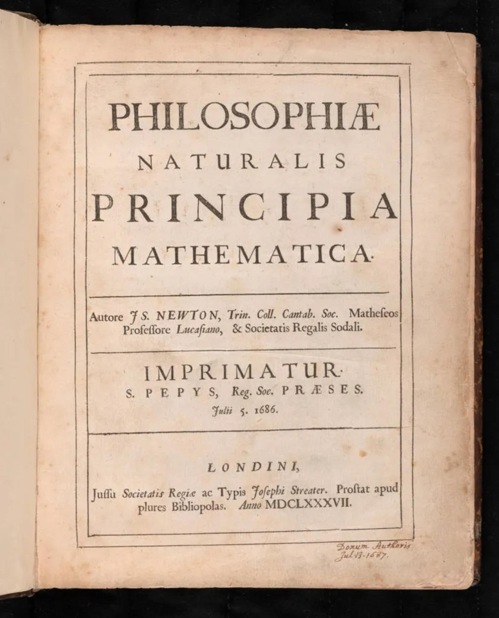 تصویری از کتاب Principia Mathematica نیوتن 